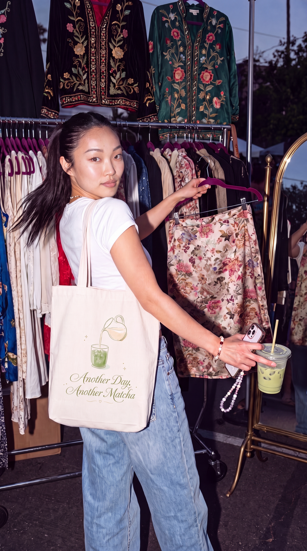 Another Day, Another Matcha Premium Cotton Tote Bag